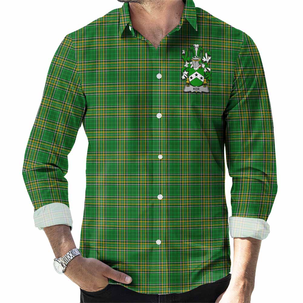 Ker Irish Clan Tartan Long Sleeve Button Up with Coat of Arms Men's Shirt - Tartan Vibes Clothing