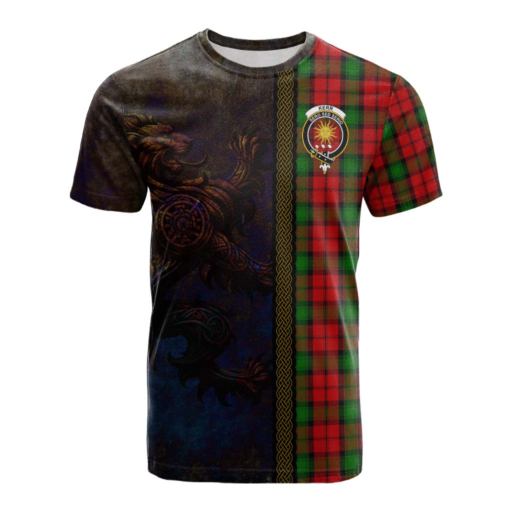 Tartan Vibes Clothing Kerr Tartan Family Crest Cotton T-shirt Alba Gu Brath Be Brave Lion Ancient Style
