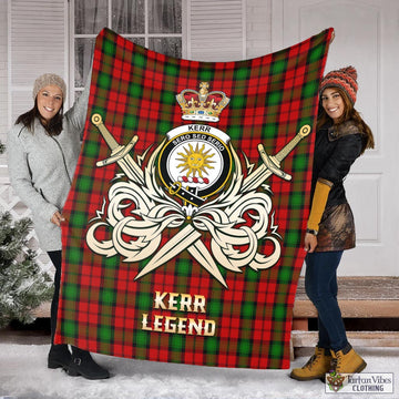 Tartan Vibes Clothing Kerr Tartan Blanket with Clan Crest and the Golden Sword of Courageous Legacy