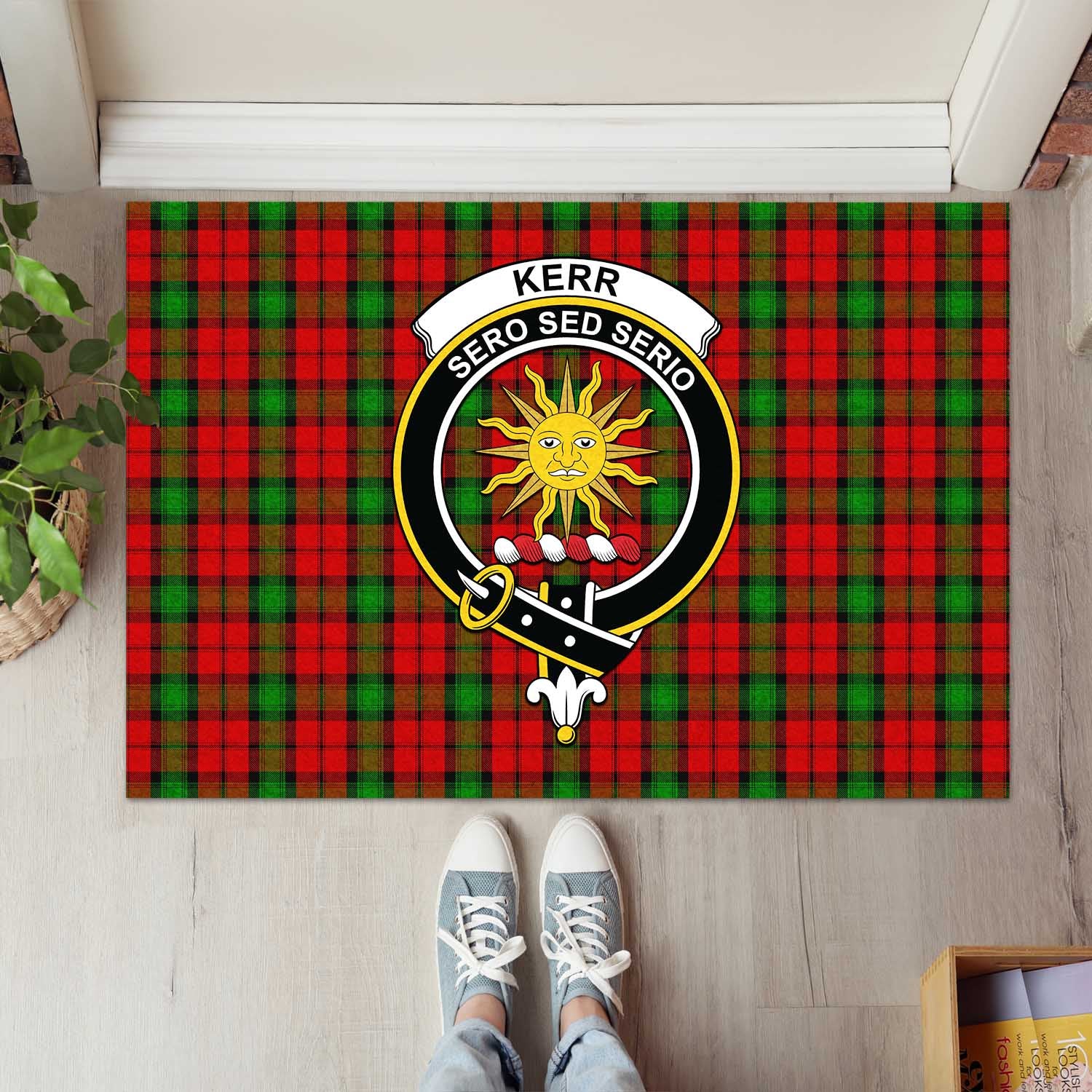 Kerr Tartan Door Mat with Family Crest - Tartanvibesclothing