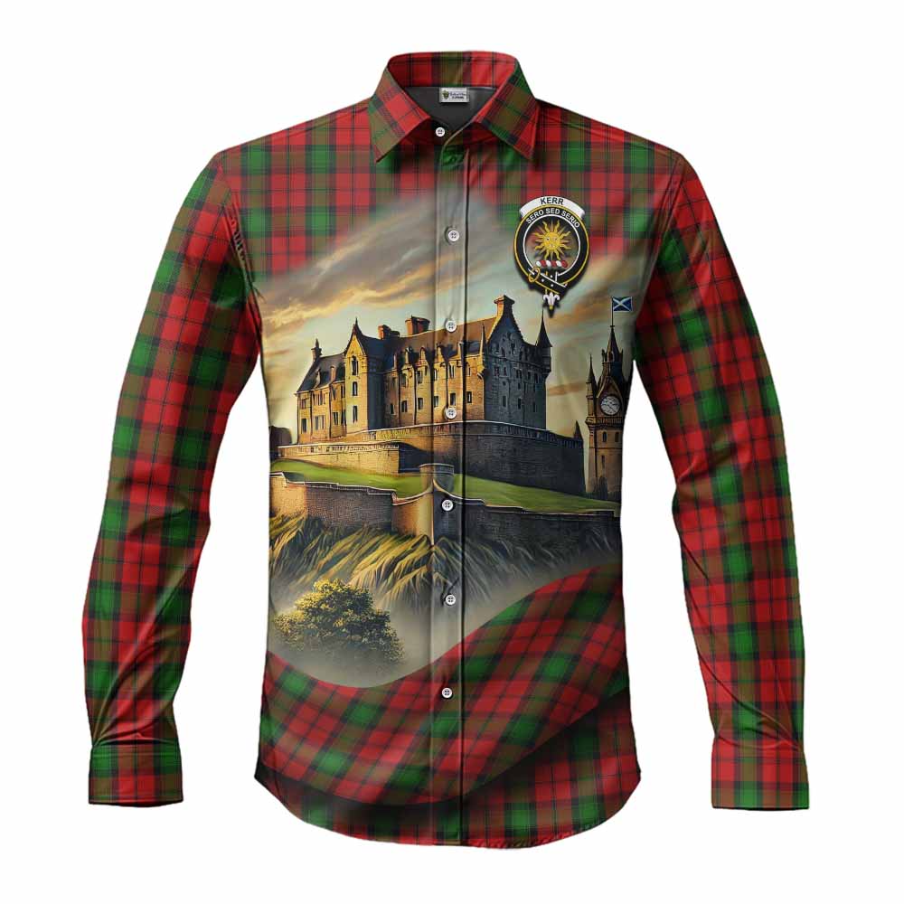 Tartan Vibes Clothing Kerr Tartan Family Crest Long Sleeve Button Shirt with Scottish Ancient Castle Style