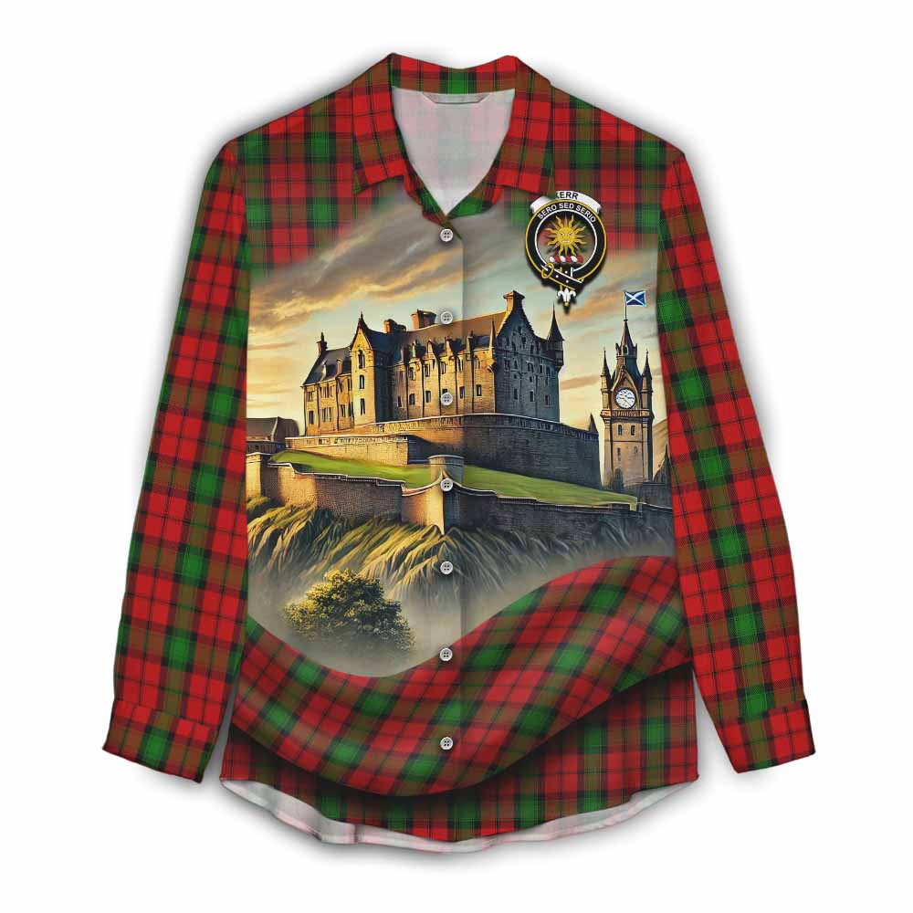 Tartan Vibes Clothing Kerr Tartan Family Crest Women's Casual Shirt with Scottish Ancient Castle Style