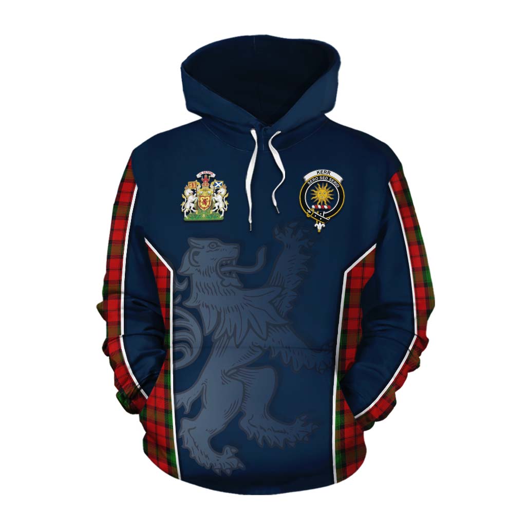 Tartan Vibes Clothing Kerr Tartan Cotton Hoodie with Family Crest and Lion Rampant Vibes Sport Style