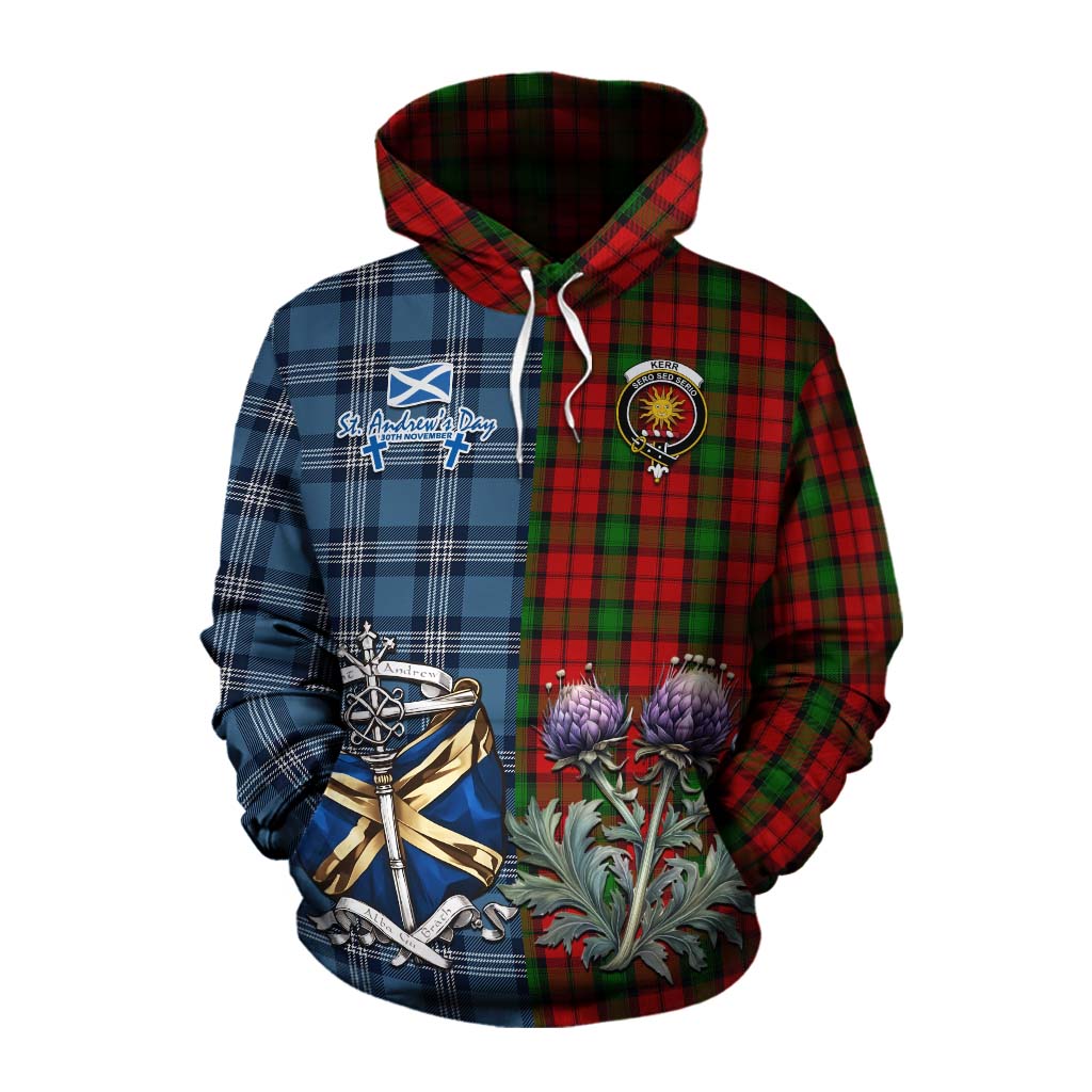 Tartan Vibes Clothing Kerr Tartan Cotton Hoodie Happy St. Andrew's Day Half Tartan Style
