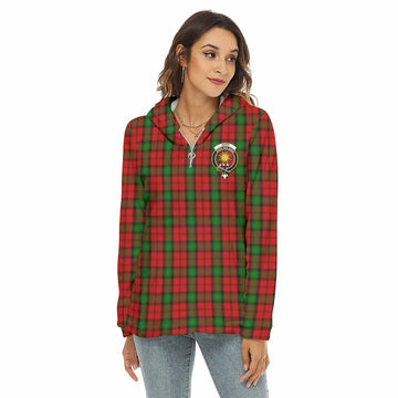 Kerr Tartan Women's Borg Fleece Hoodie with Half Zip with Family Crest