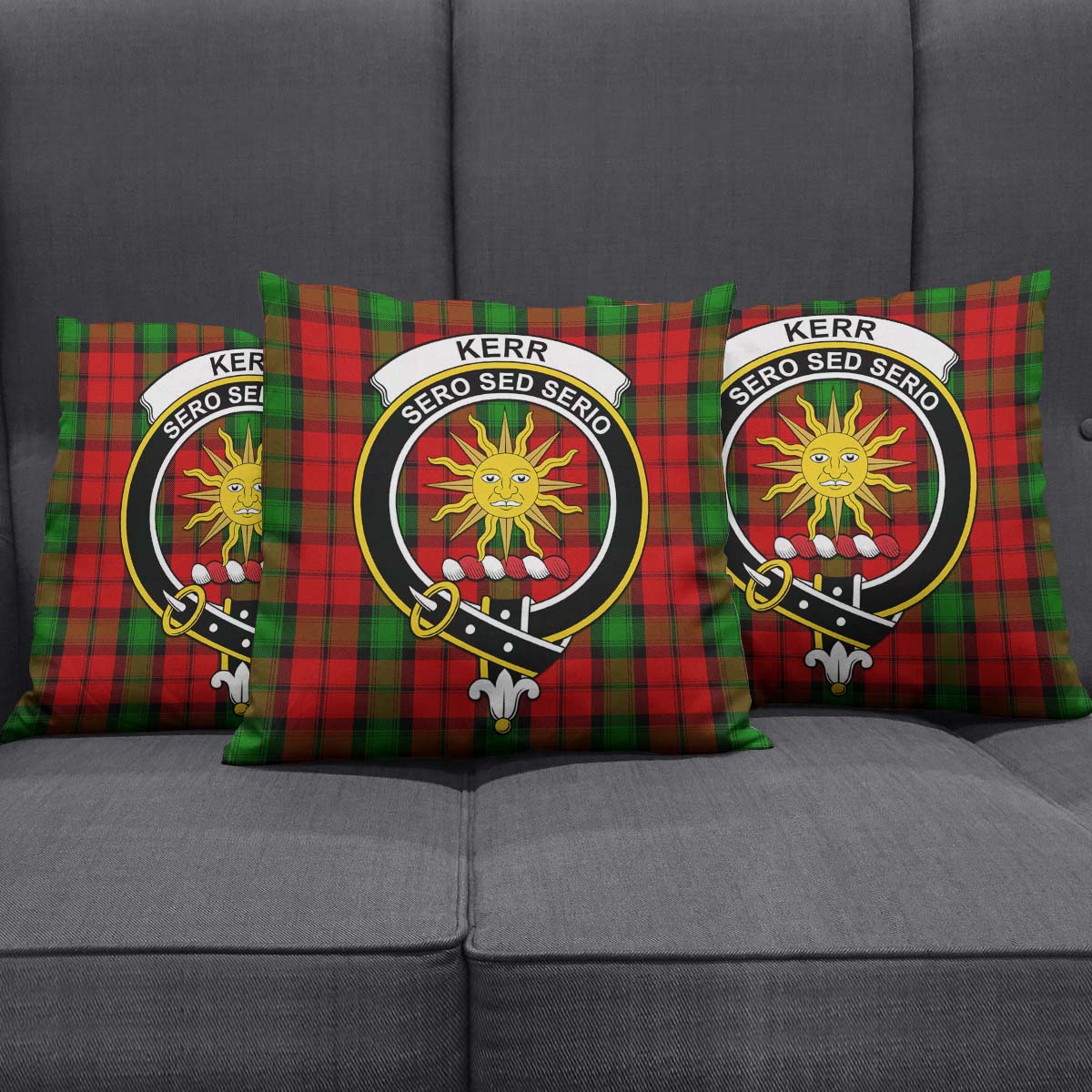 Kerr Tartan Pillow Cover with Family Crest Square Pillow Cover - Tartanvibesclothing