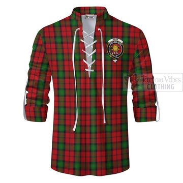 Tartan Vibes Clothing Kerr Tartan Ghillie Kilt Shirt with Family Crest and Bearded Skull Holding Bottles of Whiskey