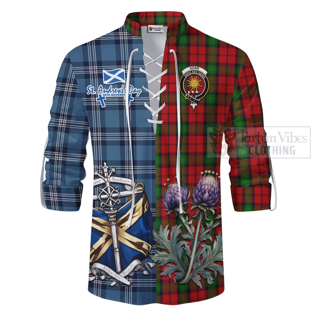 Tartan Vibes Clothing Kerr Tartan Ghillie Kilt Shirt Happy St. Andrew's Day Half Tartan Style