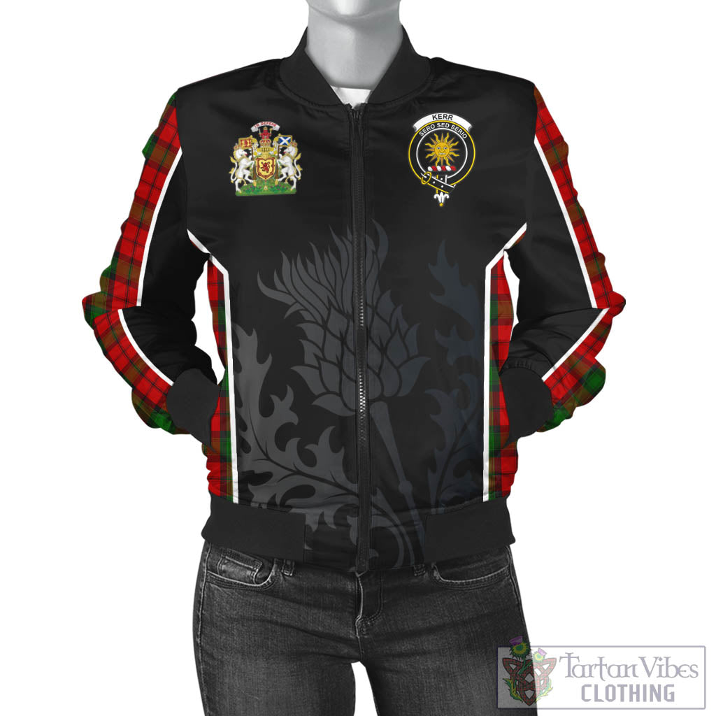 Tartan Vibes Clothing Kerr Tartan Bomber Jacket with Family Crest and Scottish Thistle Vibes Sport Style