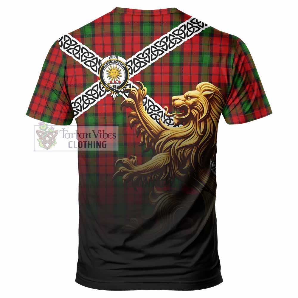 Tartan Vibes Clothing Kerr Crest Tartan T-Shirt with Golden Lion Emblem Celtic Style