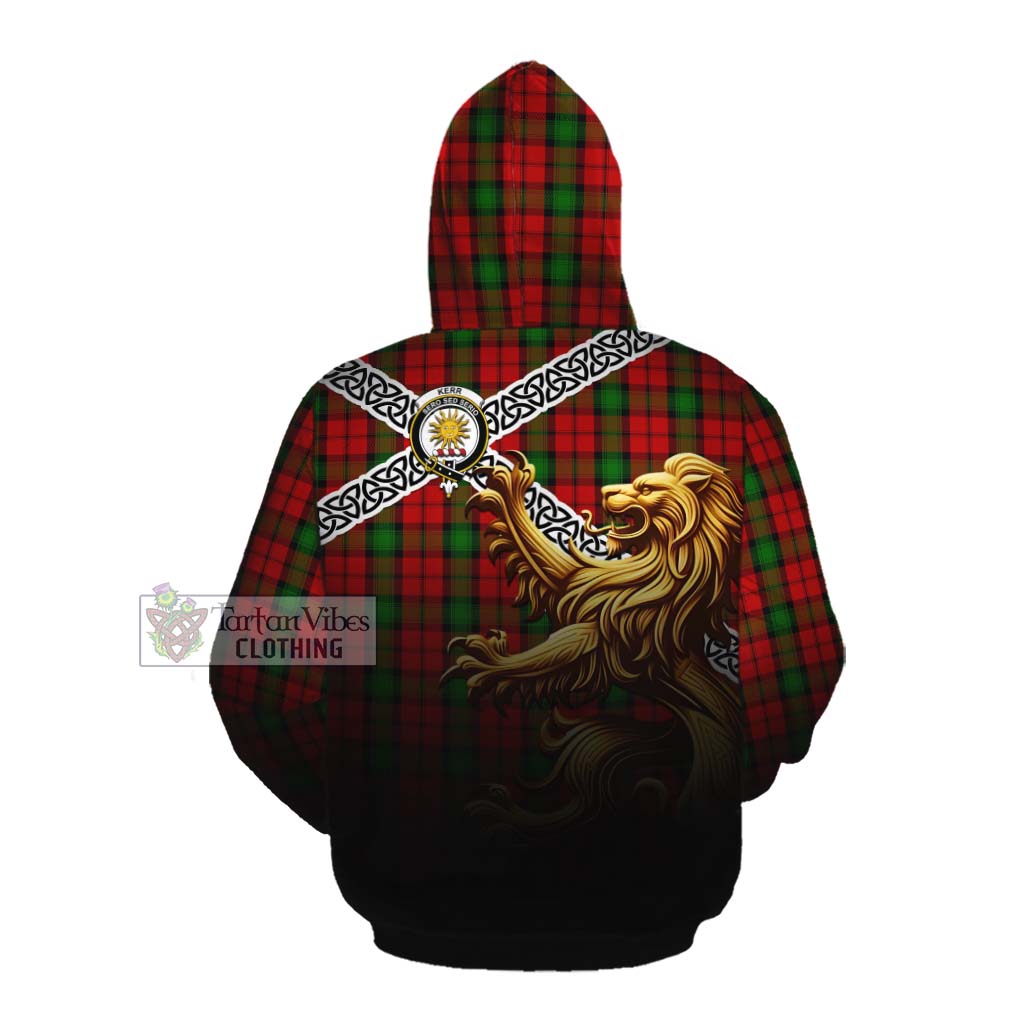 Tartan Vibes Clothing Kerr Crest Tartan Cotton Hoodie with Golden Lion Emblem Celtic Style