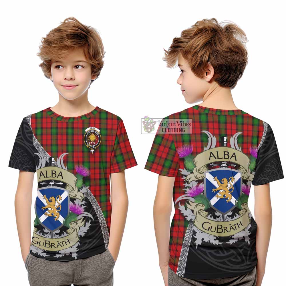 Tartan Vibes Clothing Kerr Tartan Family Crest Kid T-Shirt Lion Rampant Royal Thistle Shield Celtic Inspired