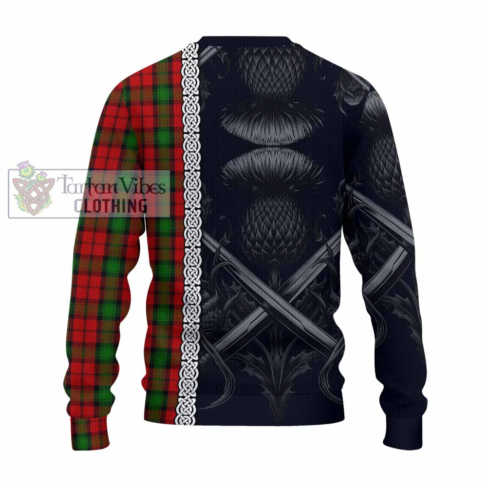 Tartan Vibes Clothing Kerr Tartan Knitted Sweater with Family Crest Cross Sword Thistle Celtic Vibes