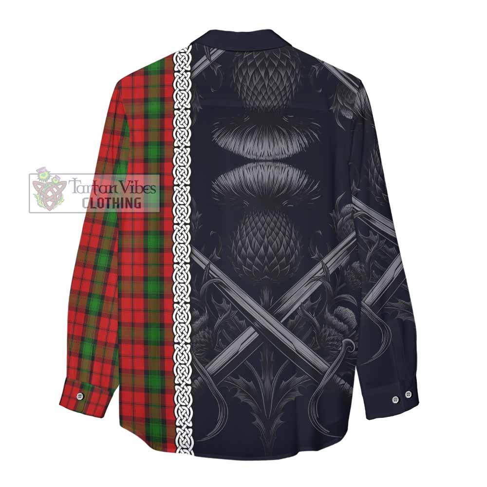 Tartan Vibes Clothing Kerr Tartan Women's Casual Shirt with Family Crest Cross Sword Thistle Celtic Vibes