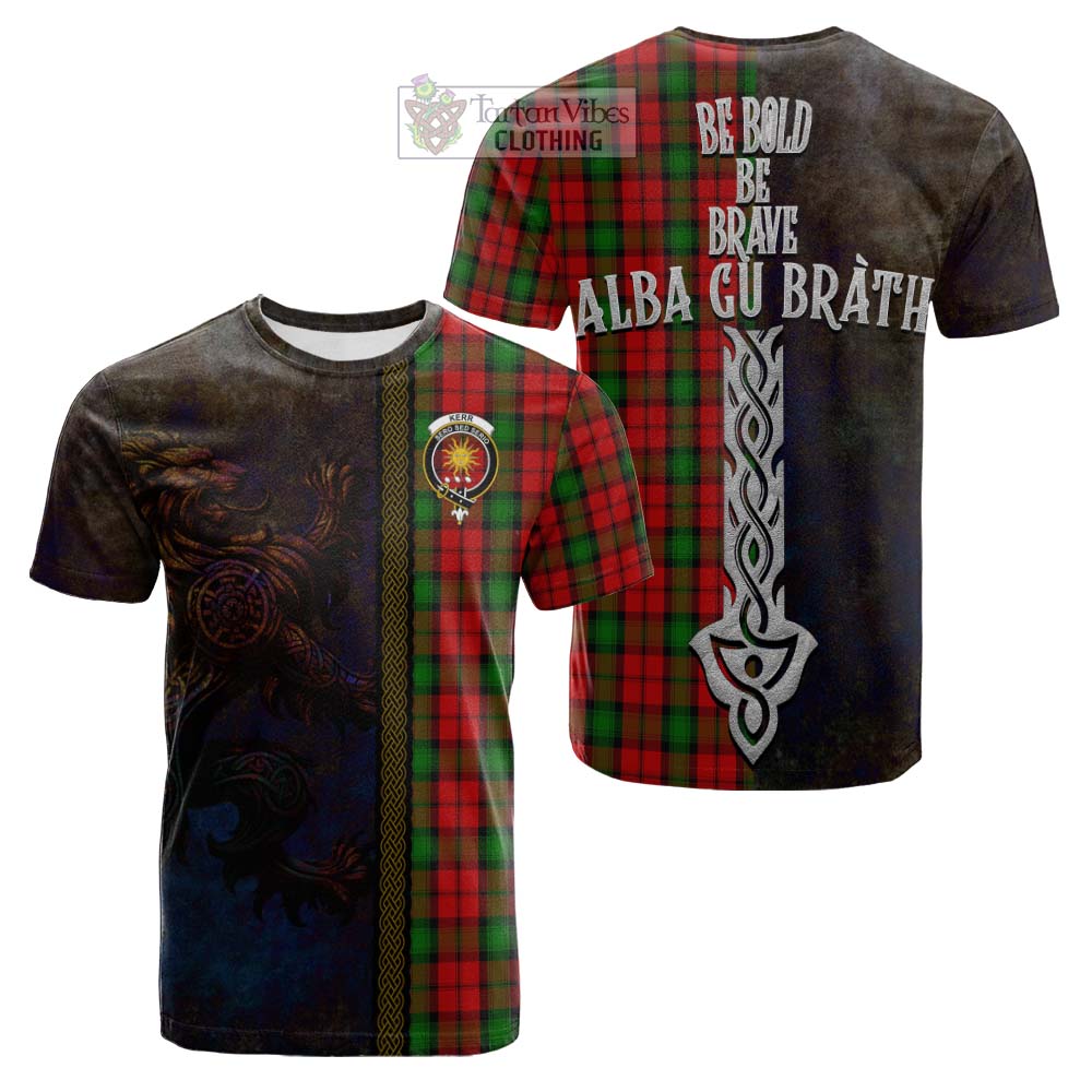 Tartan Vibes Clothing Kerr Tartan Family Crest Cotton T-shirt Alba Gu Brath Be Brave Lion Ancient Style