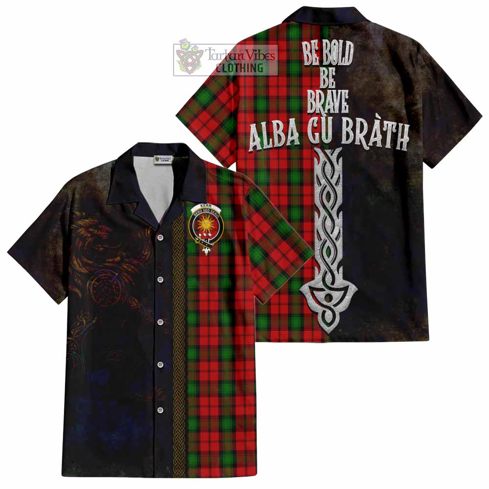 Tartan Vibes Clothing Kerr Tartan Family Crest Short Sleeve Button Shirt Alba Gu Brath Be Brave Lion Ancient Style