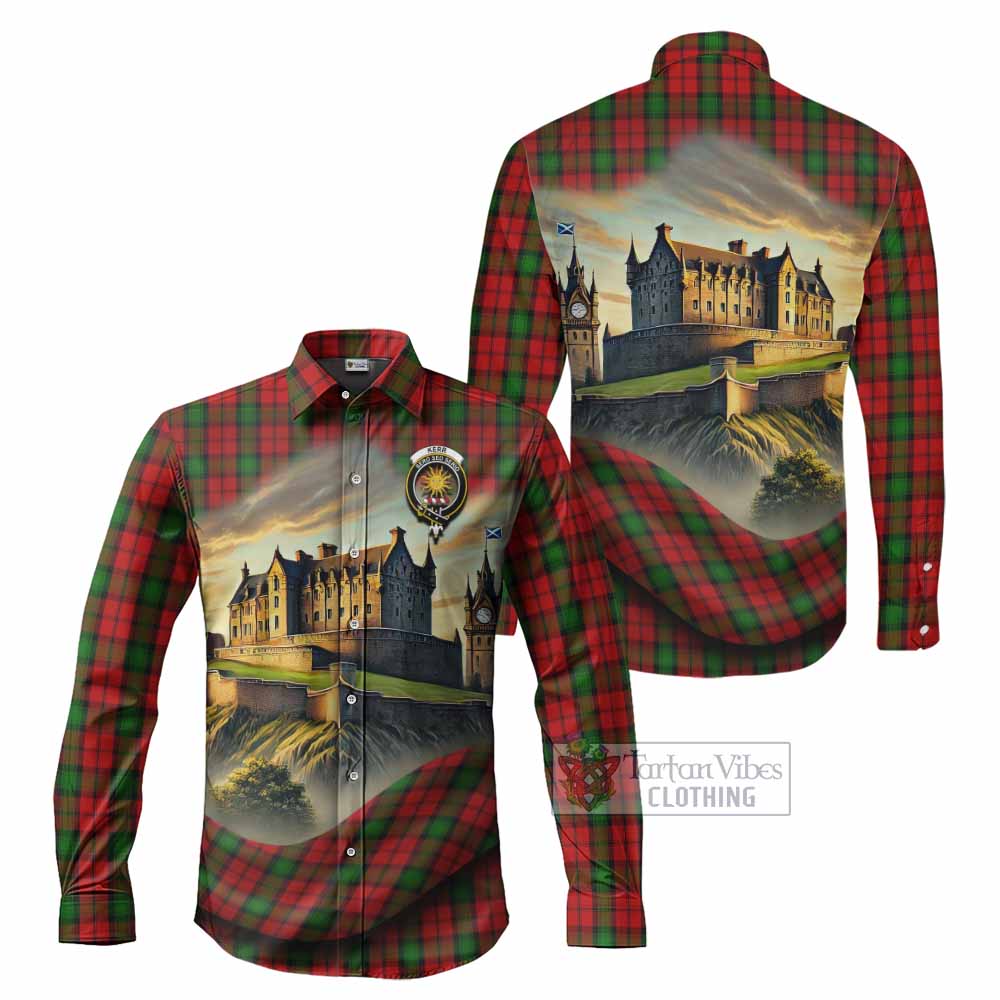 Tartan Vibes Clothing Kerr Tartan Family Crest Long Sleeve Button Shirt with Scottish Ancient Castle Style