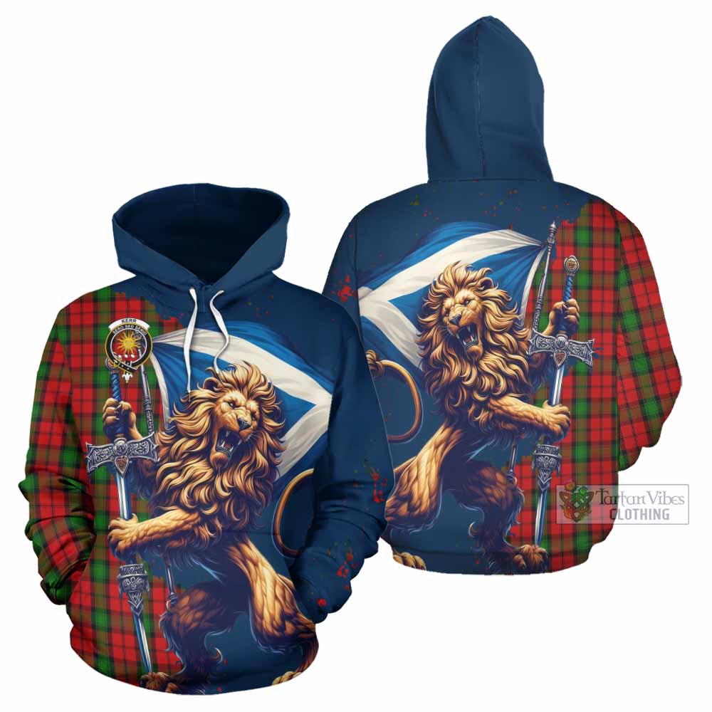 Kerr Tartan Family Crest Hoodie with Scottish Majestic Lion