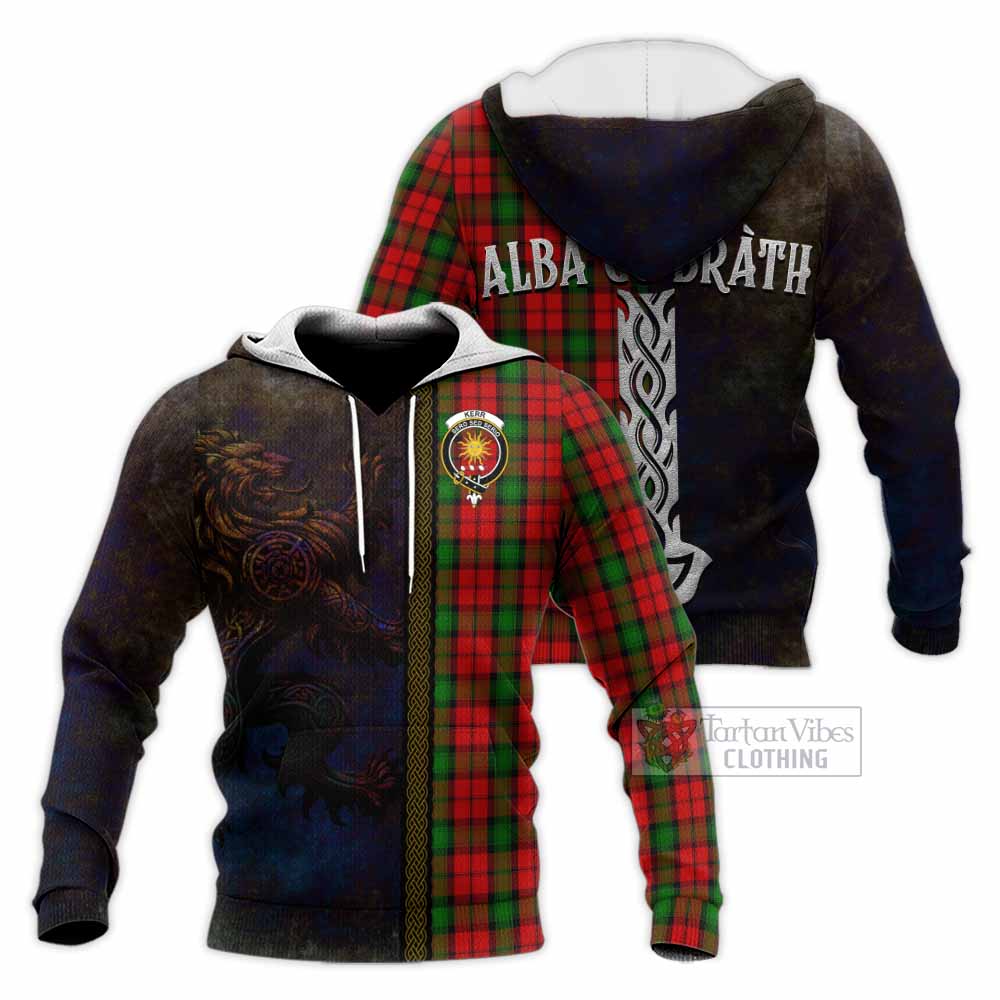 Tartan Vibes Clothing Kerr Tartan Family Crest Knitted Hoodie Alba Gu Brath Be Brave Lion Ancient Style