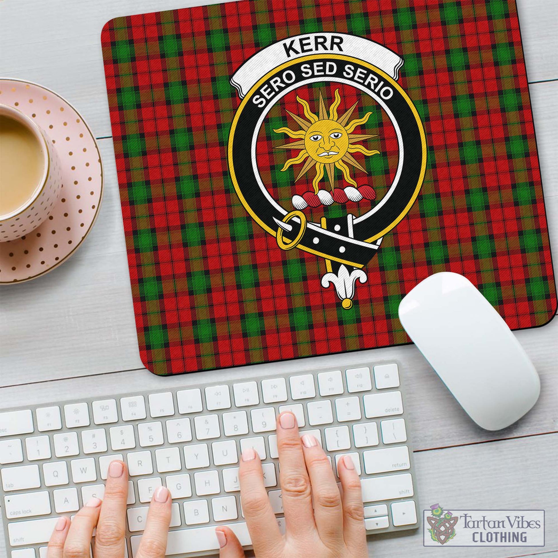 Tartan Vibes Clothing Kerr Tartan Mouse Pad with Family Crest