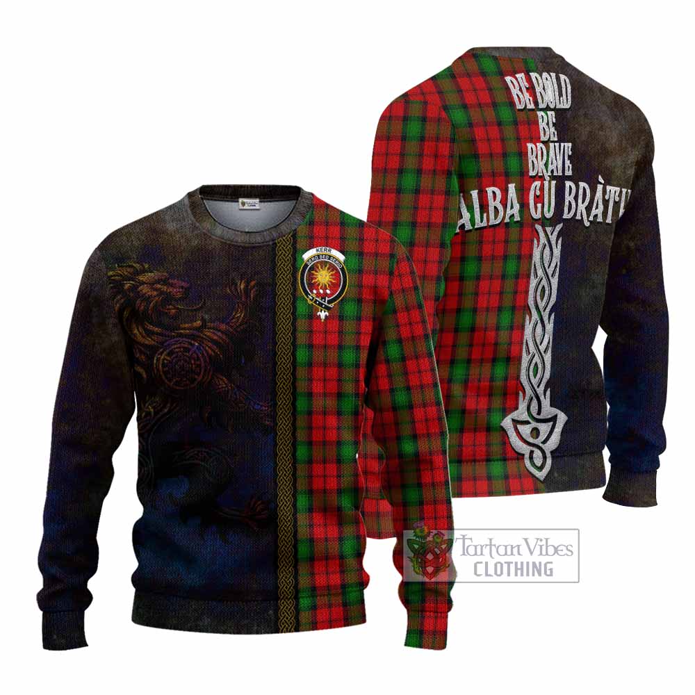 Tartan Vibes Clothing Kerr Tartan Family Crest Knitted Sweater Alba Gu Brath Be Brave Lion Ancient Style