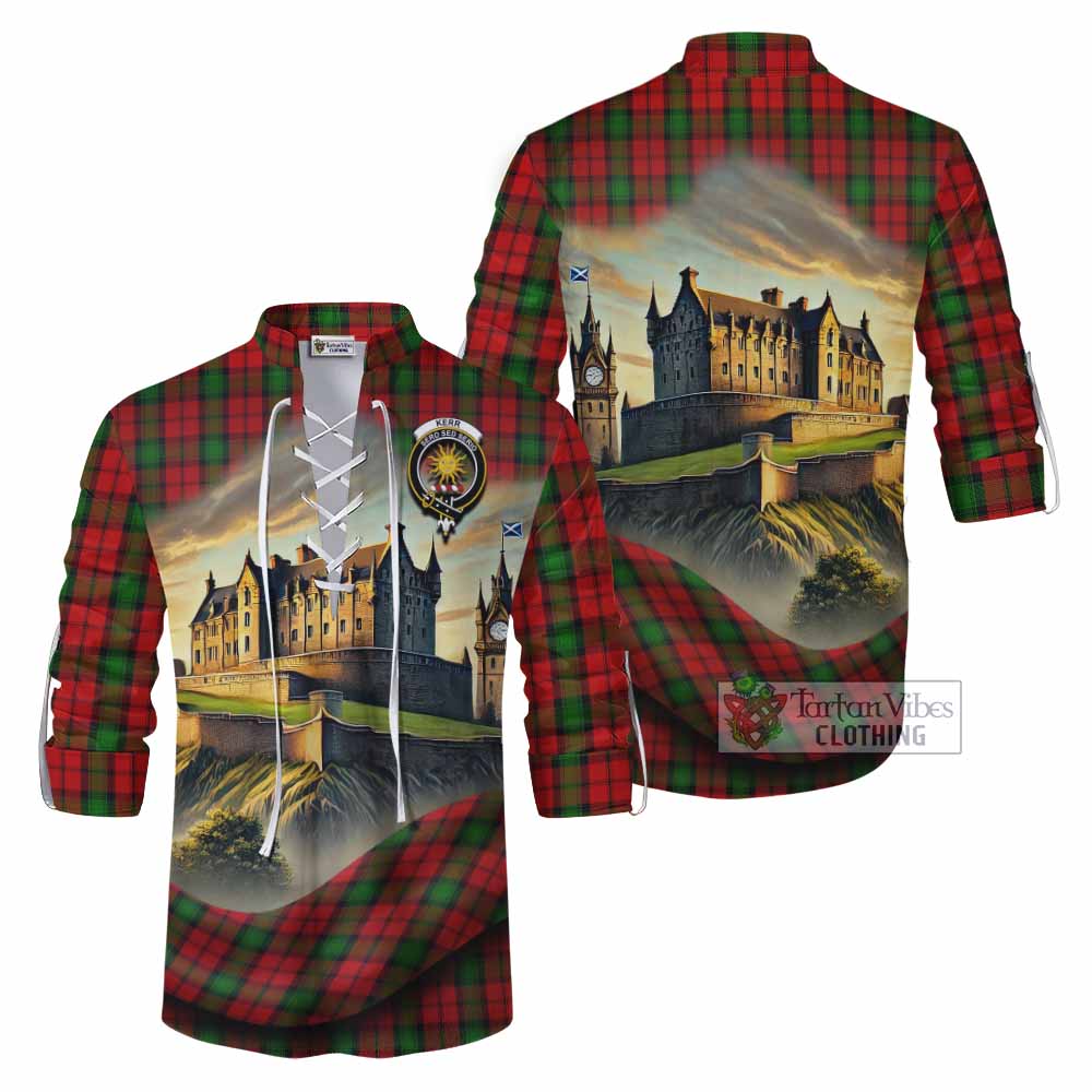 Tartan Vibes Clothing Kerr Tartan Family Crest Ghillie Kilt Shirt with Scottish Ancient Castle Style