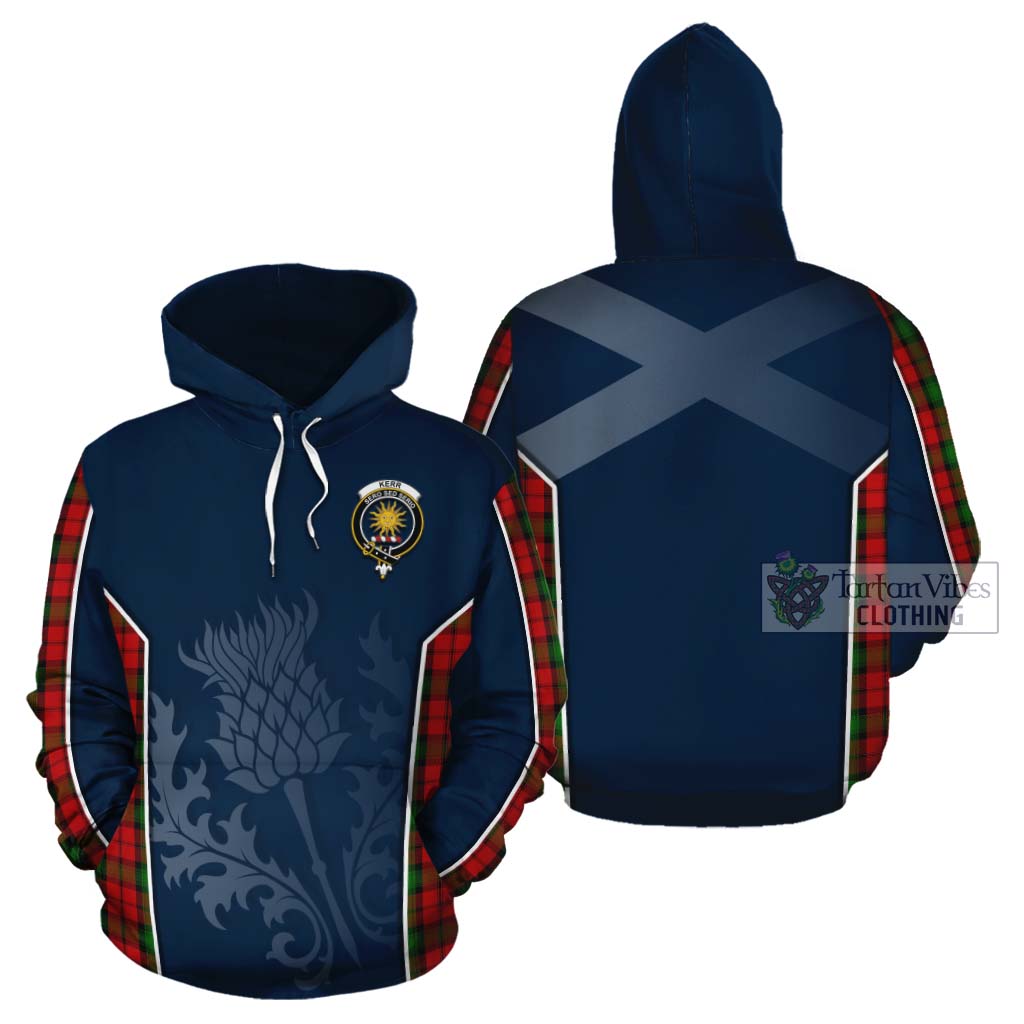 Tartan Vibes Clothing Kerr Tartan Cotton Hoodie with Family Crest and Scottish Thistle Vibes Sport Style
