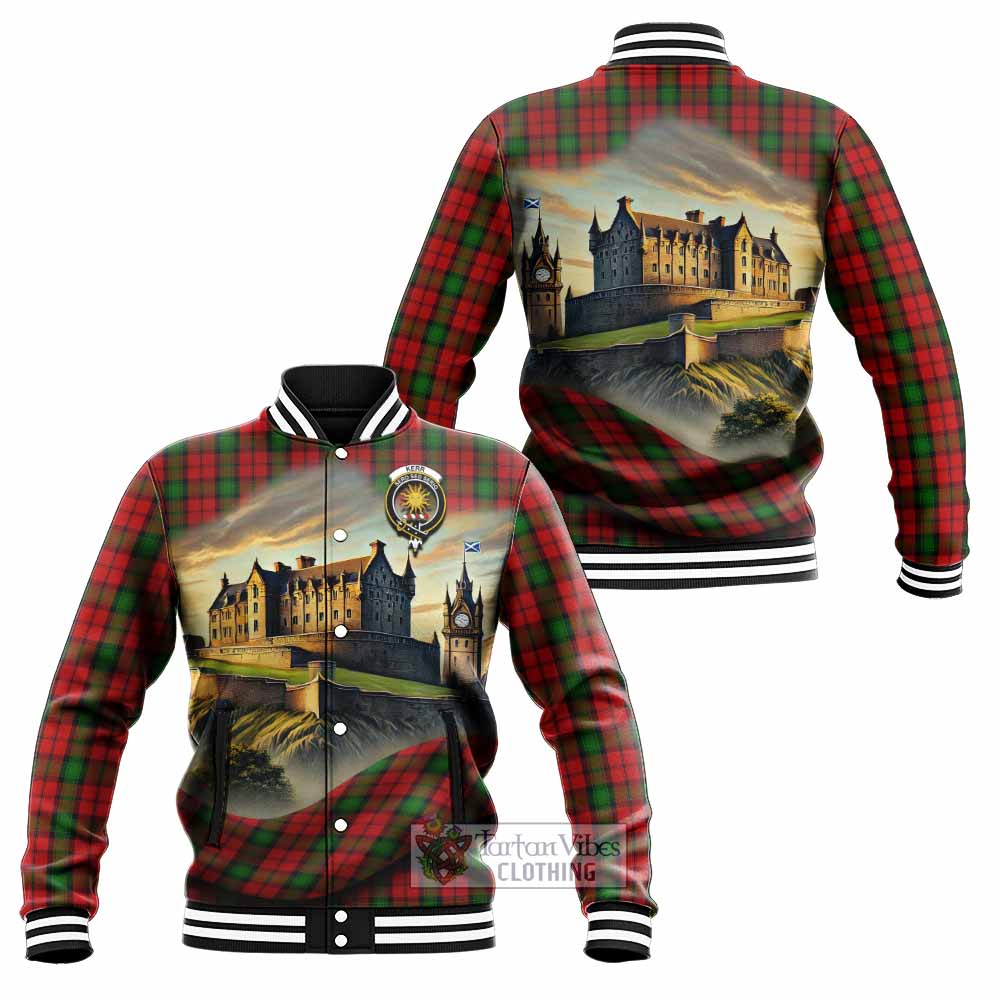 Tartan Vibes Clothing Kerr Tartan Family Crest Baseball Jacket with Scottish Ancient Castle Style