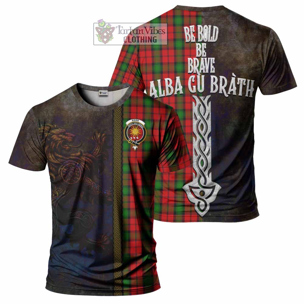 Tartan Vibes Clothing Kerr Tartan Family Crest T-Shirt Alba Gu Brath Be Brave Lion Ancient Style