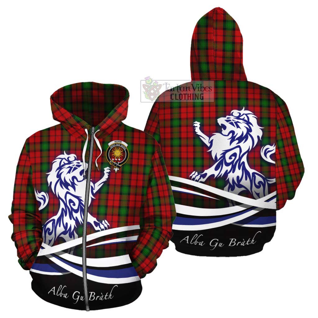 Tartan Vibes Clothing Kerr Tartan Cotton Hoodie with Alba Gu Brath Regal Lion Emblem