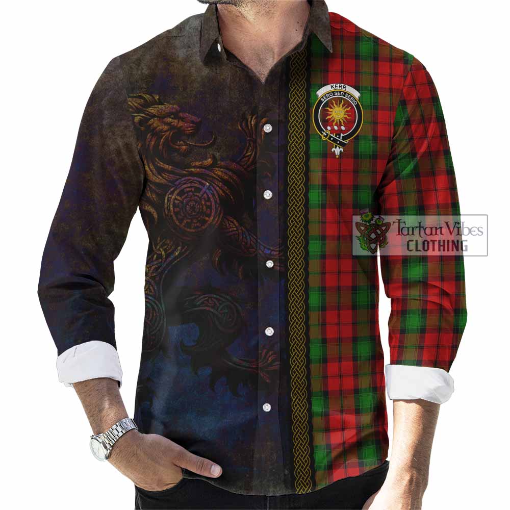 Tartan Vibes Clothing Kerr Tartan Family Crest Long Sleeve Button Shirt Alba Gu Brath Be Brave Lion Ancient Style