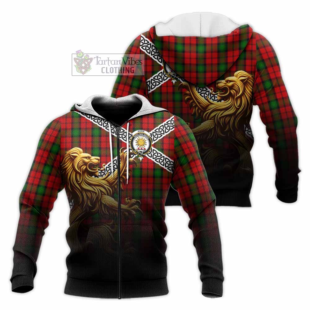 Tartan Vibes Clothing Kerr Crest Tartan Knitted Hoodie with Golden Lion Emblem Celtic Style