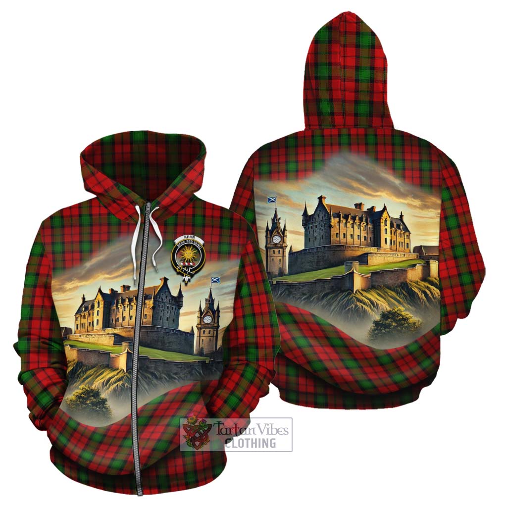 Tartan Vibes Clothing Kerr Tartan Family Crest Cotton Hoodie with Scottish Ancient Castle Style