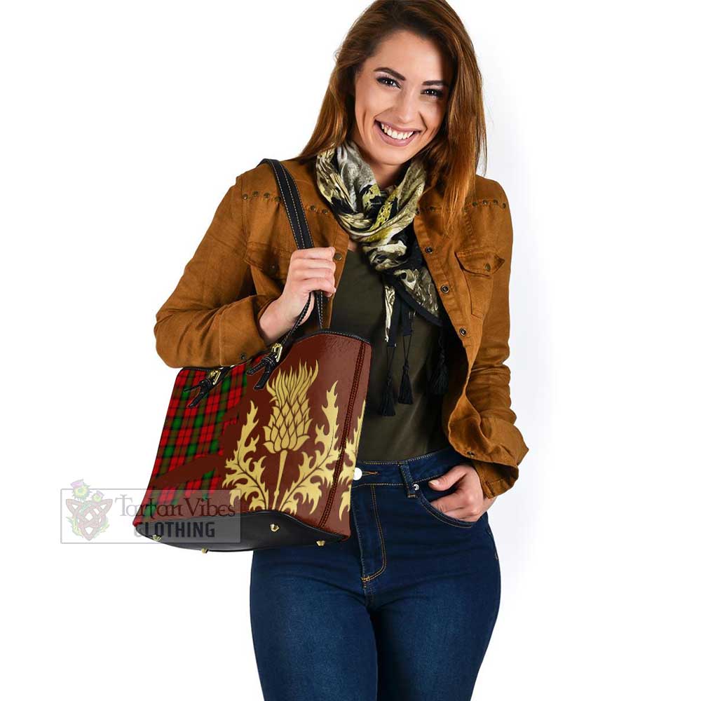 Tartan Vibes Clothing Kerr Tartan Leather Tote Bag Gold Thistle Style
