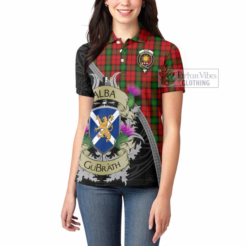 Tartan Vibes Clothing Kerr Tartan Family Crest Women's Polo Shirt Lion Rampant Royal Thistle Shield Celtic Inspired