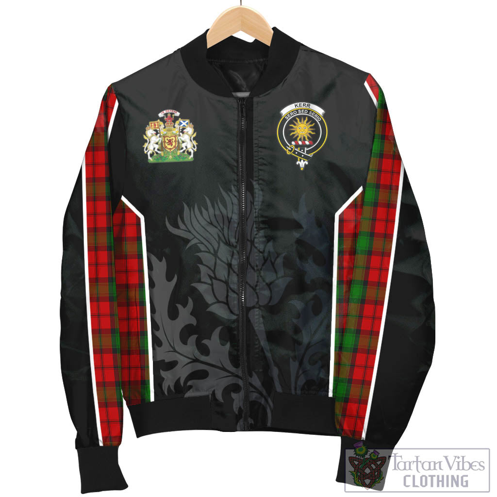 Tartan Vibes Clothing Kerr Tartan Bomber Jacket with Family Crest and Scottish Thistle Vibes Sport Style