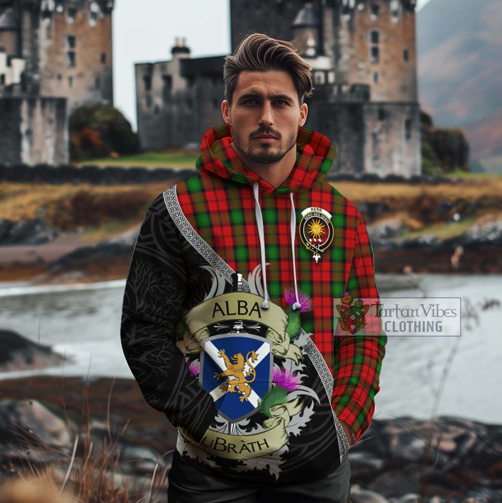 Tartan Vibes Clothing Kerr Tartan Family Crest Cotton Hoodie Lion Rampant Royal Thistle Shield Celtic Inspired