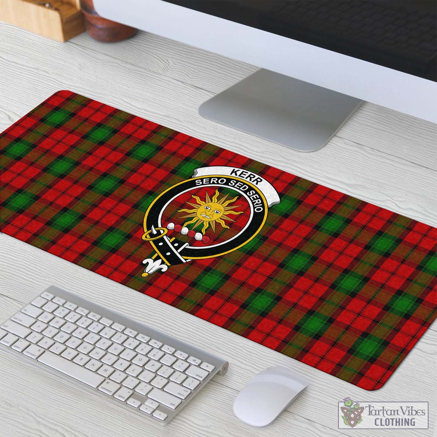 Tartan Vibes Clothing Kerr Tartan Mouse Pad with Family Crest