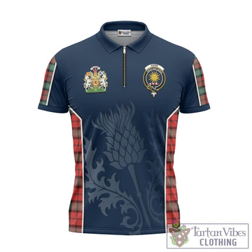 Kerr Ancient Tartan Zipper Polo Shirt with Family Crest and Scottish Thistle Vibes Sport Style