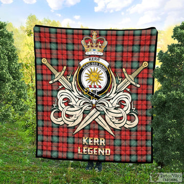 Kerr Ancient Tartan Quilt with Clan Crest and the Golden Sword of Courageous Legacy
