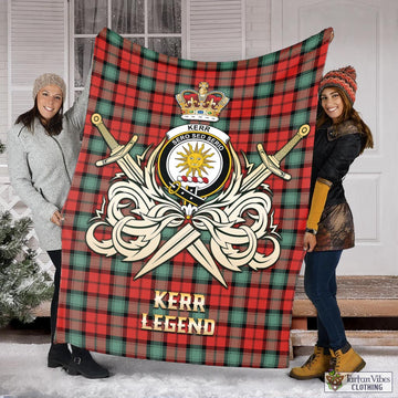 Kerr Ancient Tartan Blanket with Clan Crest and the Golden Sword of Courageous Legacy