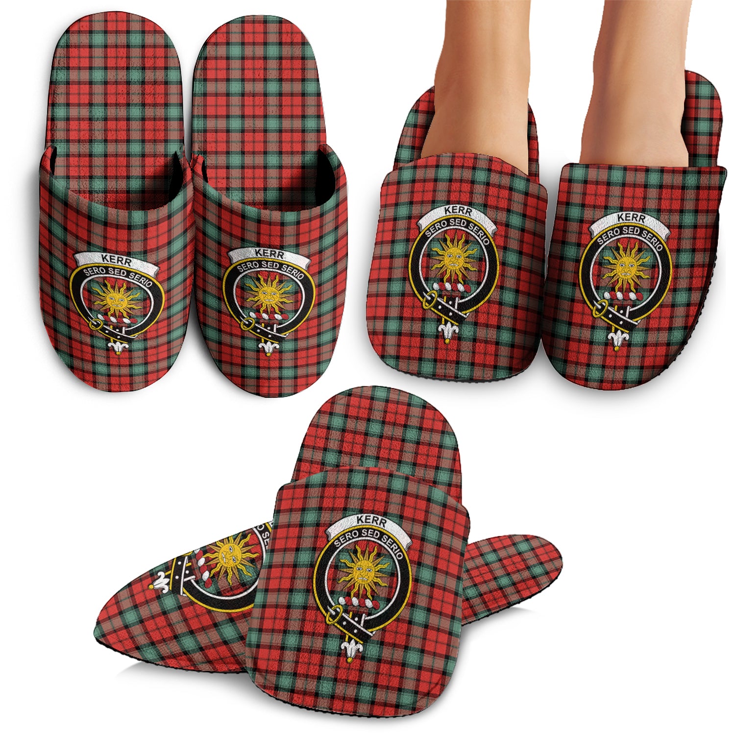 Kerr Ancient Tartan Home Slippers with Family Crest - Tartanvibesclothing