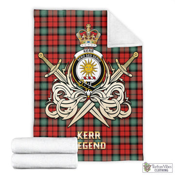 Kerr Ancient Tartan Blanket with Clan Crest and the Golden Sword of Courageous Legacy