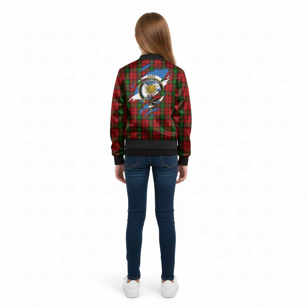 Kerr Clan Crest In Me Tartan Kid Bomber Jacket Scotland Flag Style