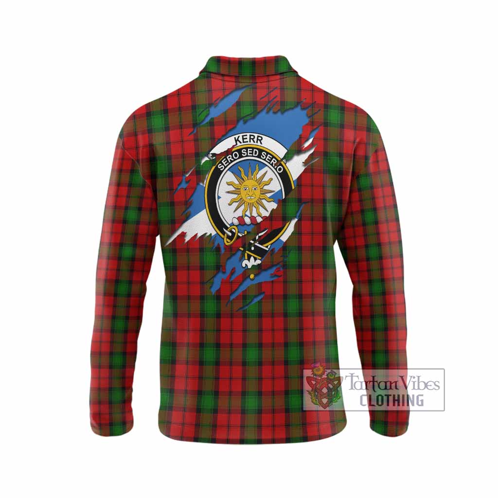 Kerr Clan Crest In Me Tartan Long Sleeve Polo Shirt Scotland Flag Style