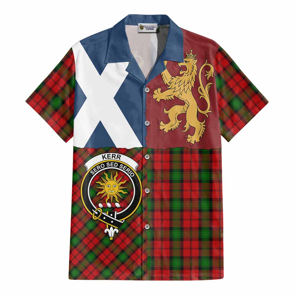 Kerr Crest Tartan Cotton Hawaiian Shirt with Lion Rampant Saltire Style - Tartan Vibes Clothing