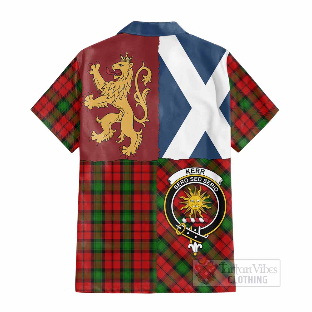 Kerr Crest Tartan Cotton Hawaiian Shirt with Lion Rampant Saltire Style - Tartan Vibes Clothing