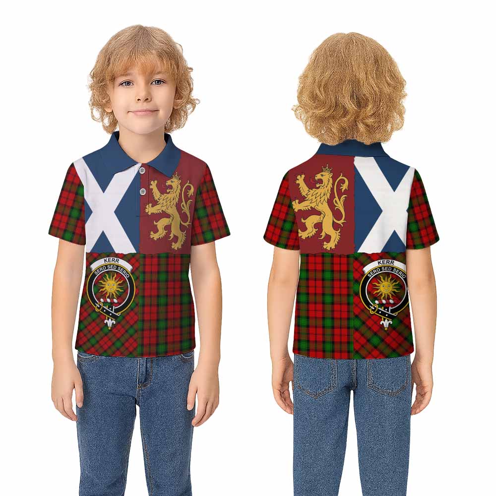 Kerr Crest Tartan Kid Polo Shirt with Lion Rampant Saltire Style - Tartan Vibes Clothing