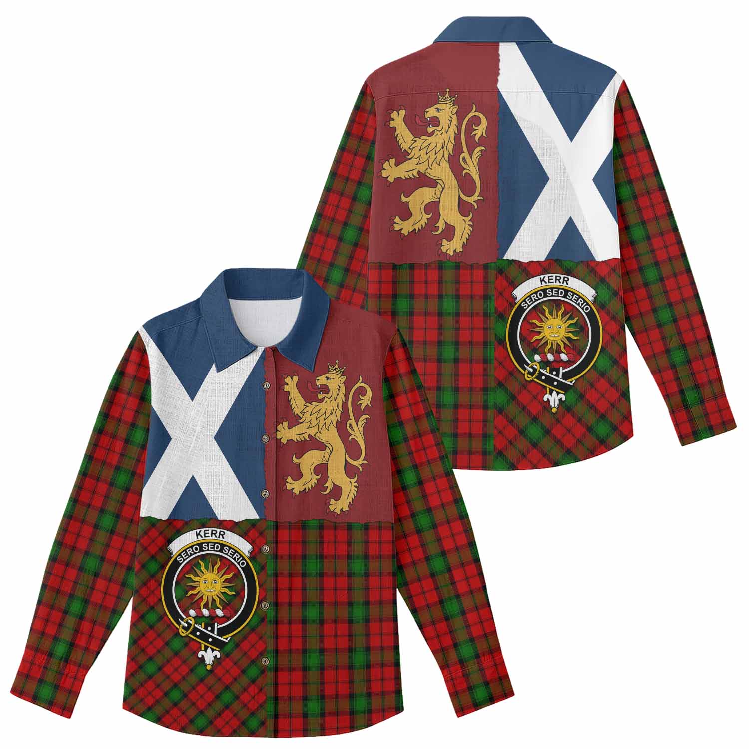 Kerr Crest Tartan Women Casual Shirt with Lion Rampant Saltire Style
