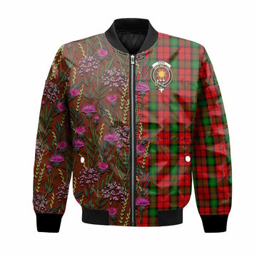 Kerr Family Crest Tartan Bomber Jacket Scottish Thistle Flower Pattern Half Style
